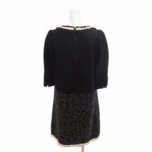 TO BE CHIC ワンピース ツイード 切替 ひざ丈 七分袖 42 XL 黒 白 ブラック ホワイト