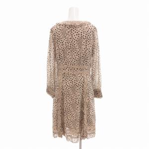 TO BE CHIC フレアワンピース ドット柄 フリル シースルー シフォン 長袖 42 XL ベージュ 黒 ブラック