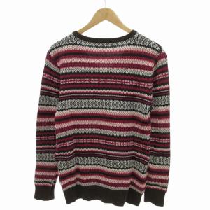 BURBERRY BLACK LABEL ニット セーター Vネック 総柄 ジャガード ホースロゴ刺繍 長袖 2 M 茶 ブラウン ピンク 白 ホワイト