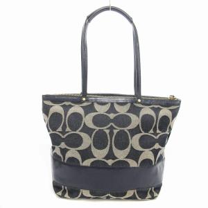COACH トートバッグ ショルダー 肩掛け シグネチャー柄 デニム風 キャンバス ロゴチャーム付き 青 ブルー 12547