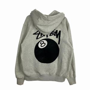 STUSSY エイトボール パーカー ジップアップ 裏起毛 グレー XL AA