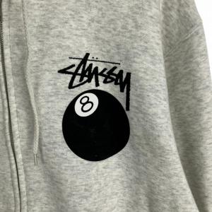 STUSSY エイトボール パーカー ジップアップ 裏起毛 グレー XL AA