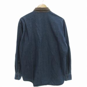 Papas デニムシャツ カジュアル 襟 コーデュロイ 長袖 48 M インディゴブルー