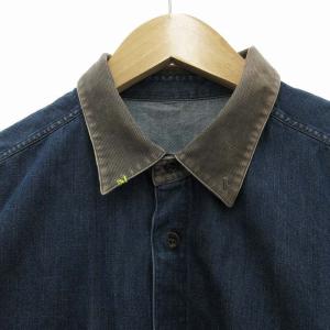 Papas デニムシャツ カジュアル 襟 コーデュロイ 長袖 48 M インディゴブルー