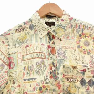 Paul Smith COLLECTION 美品 シャツ カジュアル 総柄 麻 リネン 半袖 S 黄緑 マルチカラー GY01