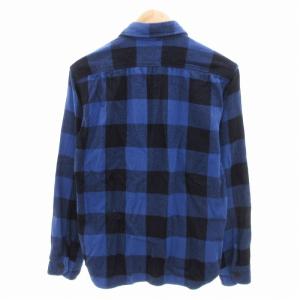 ヘビー フランネルシャツ ブロックチェック 長袖 38 M 青 黒 ブルー