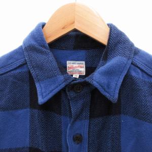 ヘビー フランネルシャツ ブロックチェック 長袖 38 M 青 黒 ブルー