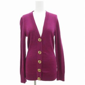 カーディガン ニット ロゴボタン 薄手 ウール S 紫 パープル