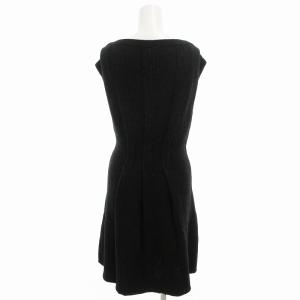 PRADA ニット ワンピース リブ タック フレア ひざ丈 ノースリーブ 40 黒 ブラック