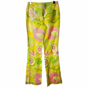 DOLCE&GABBANA カラーパンツ ブーツカット 花柄 リネン コットン混 38 S 黄 イエロー GY19 AA