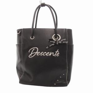 美品 カートポーチ 2way ハンドバッグ ショルダー リボン チャーム ロゴ 黒 ブラック DQCVJA40