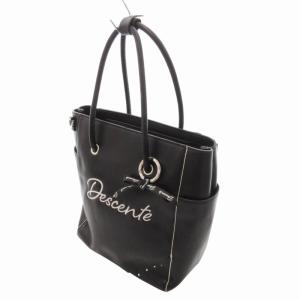 DESCENTE 美品 カートポーチ 2way ハンドバッグ ショルダー リボン チャーム ロゴ 黒 ブラック DQCVJA40
