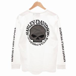 HARLEY DAVIDSON タグ付き Tシャツ ロンT スカル ロゴ 刺繍 プリント 長袖 M 白 ホワイト