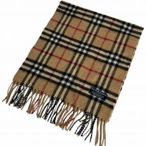 BURBERRY LONDON ノバチェック マフラー カシミヤ100 フリンジ ベージュ AA