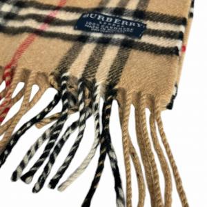 BURBERRY LONDON ノバチェック マフラー カシミヤ100 フリンジ ベージュ AA
