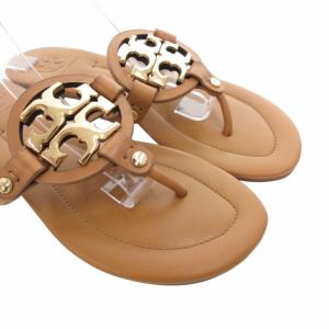 TORY BURCH トングサンダル シューズ ロゴ レザー 7.5 24.5cm 茶 ブラウン