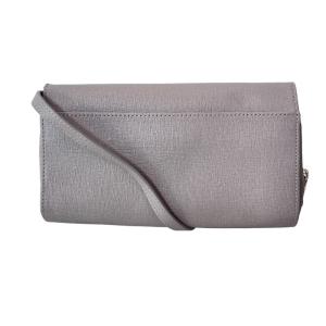 FURLA ショルダーストラップ ミラー付き ラウンドジップ 長財布 グレー 灰