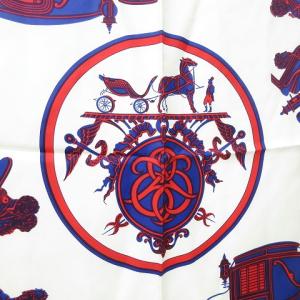 HERMES カレ90 Ex-Libris エクスリブリス スカーフ 馬車 総柄 シルク100％ 赤系 マルチ 0122