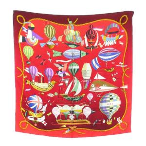 LES FOLIES DU CIEL 大空の狂気 カレ90 総柄 スカーフ レッド AA