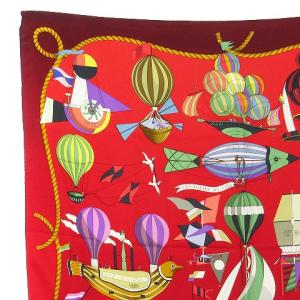 HERMES LES FOLIES DU CIEL 大空の狂気 カレ90 総柄 スカーフ レッド AA