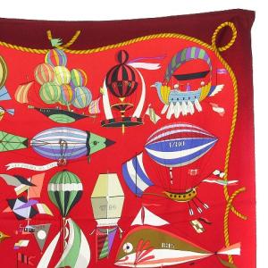 HERMES LES FOLIES DU CIEL 大空の狂気 カレ90 総柄 スカーフ レッド AA