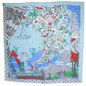 HERMES le premier chant 始まりの歌 カレ90 スカーフ シルク 水色 ブルー