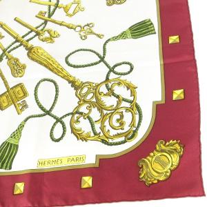 HERMES LES CLES THE KEYS RARE カレ90 スカーフ 大判 シルク 鍵柄 ワインレッド 小物 SM1 AA
