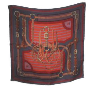 カレ70 スカーフ シルク100％ COACHING ベルト柄 パープル オレンジ