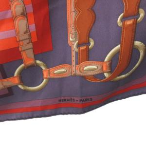 HERMES カレ70 スカーフ シルク100％ COACHING ベルト柄 パープル オレンジ