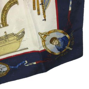 HERMES カレ90 スカーフ 大判 LE GEOGRAPHE 地理学者 シルク100％ ネイビー 紺