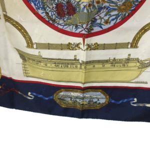 HERMES カレ90 スカーフ 大判 LE GEOGRAPHE 地理学者 シルク100％ ネイビー 紺