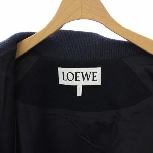 LOEWE 21AW スタジャン ジャケット 袖ファー レザーパイピング ウール 46 ネイビー