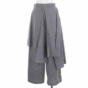 ENFOLD 20AW ワイドパンツ ロング フェイクレイヤード ギンガムチェック 36 S 黒 ブラック