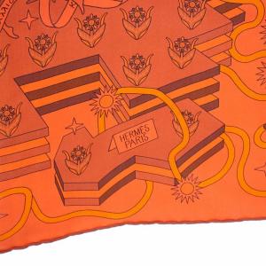HERMES カレ90 SURTEINT CORAIL ウォッシュ スカーフ シルク オレンジ