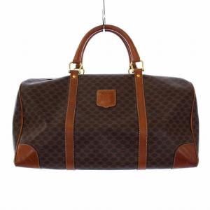 マカダム柄 ボストンバッグ ハンドバッグ PVC 茶 ブラウン