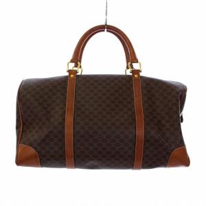 CELINE マカダム柄 ボストンバッグ ハンドバッグ PVC 茶 ブラウン