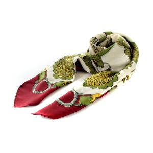 カレ90 Cuivreries スカーフ シルク 絹 赤 レッド 白 ホワイト 緑 グリーン OH