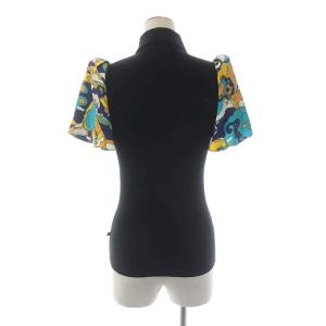 LOUIS VUITTON ニット ウール ポロシャツ カットソー 半袖 袖切替 シルク 柄 ロゴボタン XS ブラック