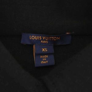 LOUIS VUITTON ニット ウール ポロシャツ カットソー 半袖 袖切替 シルク 柄 ロゴボタン XS ブラック