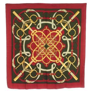 スカーフ カレ90 Eperon d’Or シルク100％ 赤 レッド 緑