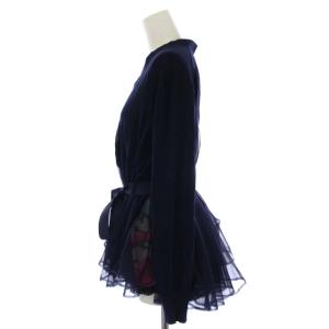 sacai キャミソールレイヤー カーディガン フレア シアー 花柄 リボン 18-03824 長袖 2 S-M 紺 ネイビー マルチカラー