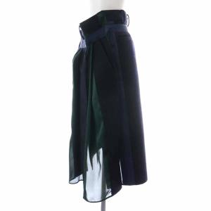 sacai フレアスカート ひざ丈 ウール 切替 ペチコート付き 1 S 紺 ネイビー 緑 グリーン 18-04112