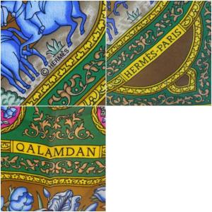 HERMES スカーフ カレ90 QALAMDAN カラムダン 茶色 ブラウン