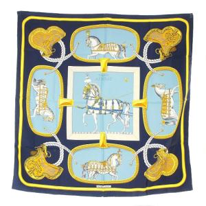 GRAND APPARAT 盛装の馬 カレ90 スカーフ シルク 紺 ネイビー