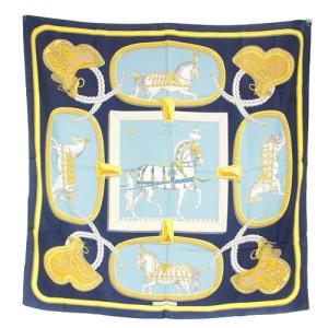 HERMES GRAND APPARAT 盛装の馬 カレ90 スカーフ シルク 紺 ネイビー