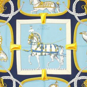 HERMES GRAND APPARAT 盛装の馬 カレ90 スカーフ シルク 紺 ネイビー