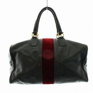 ROBERTA DI CAMERINO ボストンバッグ ベロア レザー ロゴ ブラック