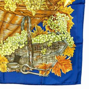 HERMES カレ90 VENDANGES ぶどうの収穫 スカーフ シルク 青 ブルー