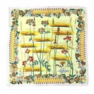 カレ90 LES BOLIDES レース車柄 スカーフ シルク イエロー