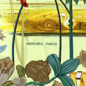 HERMES カレ90 LES BOLIDES レース車柄 スカーフ シルク イエロー